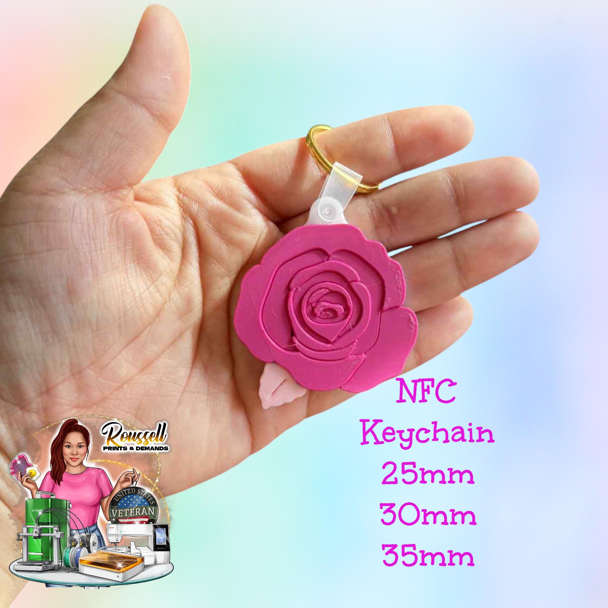 Pink Rose  NFC keychain 3d Printed