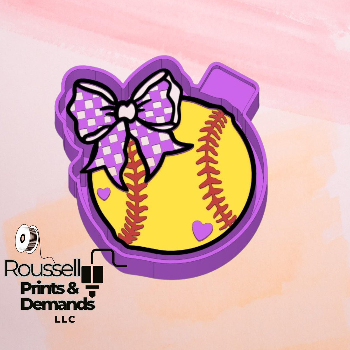 Softball with checkered bow Freshie Mold / Molder