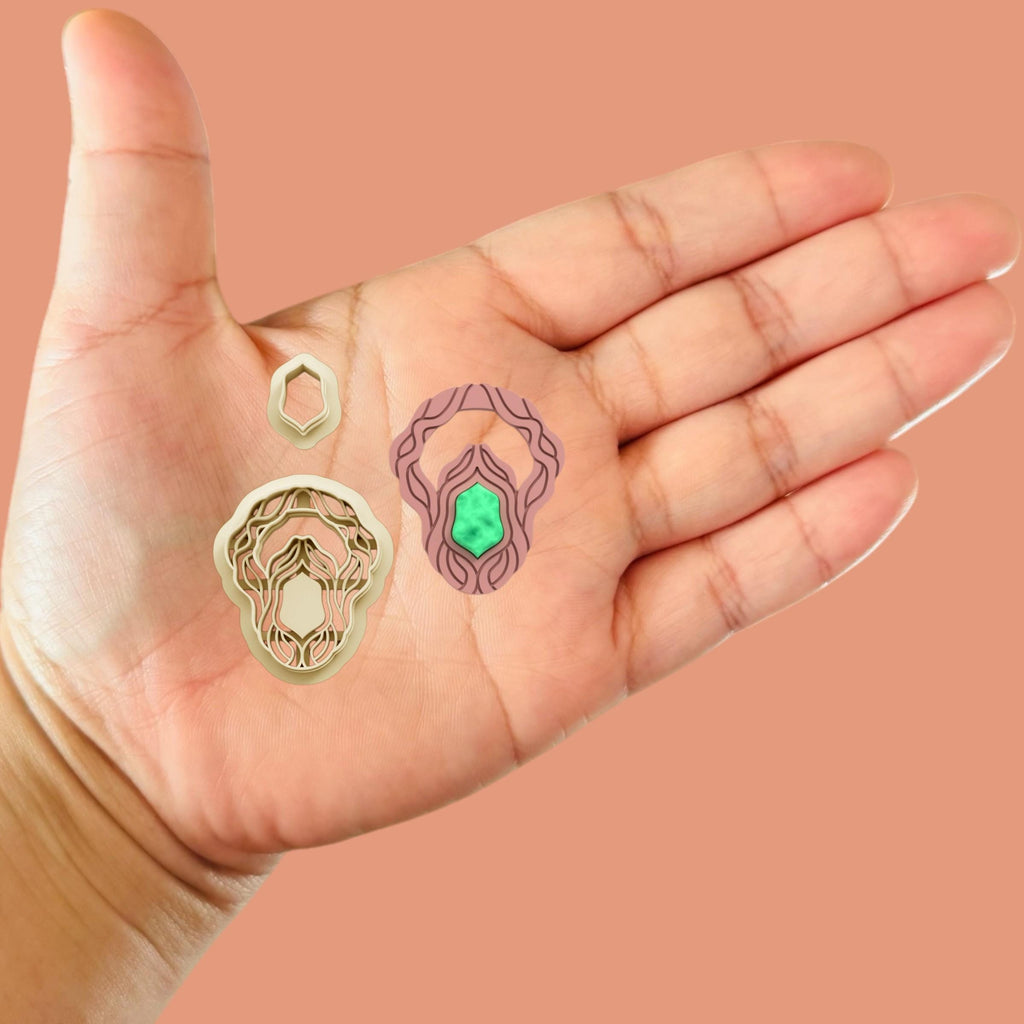 Wood Vine Earring with Precious Stone A Clay Cutter