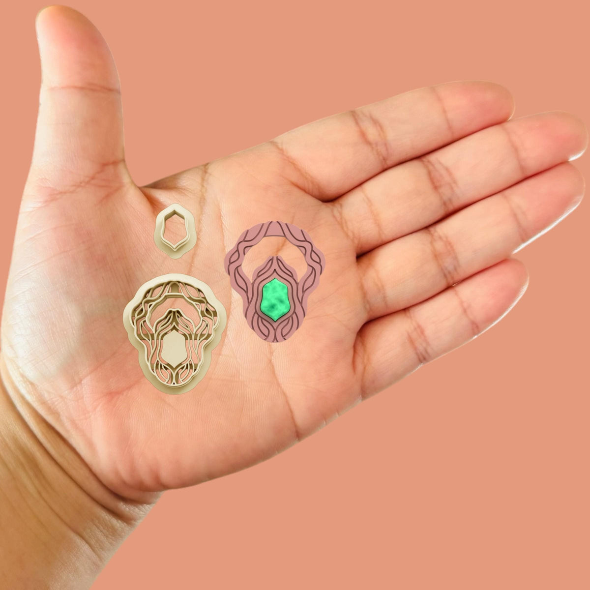 Wood Vine Earring with Precious Stone A Clay Cutter