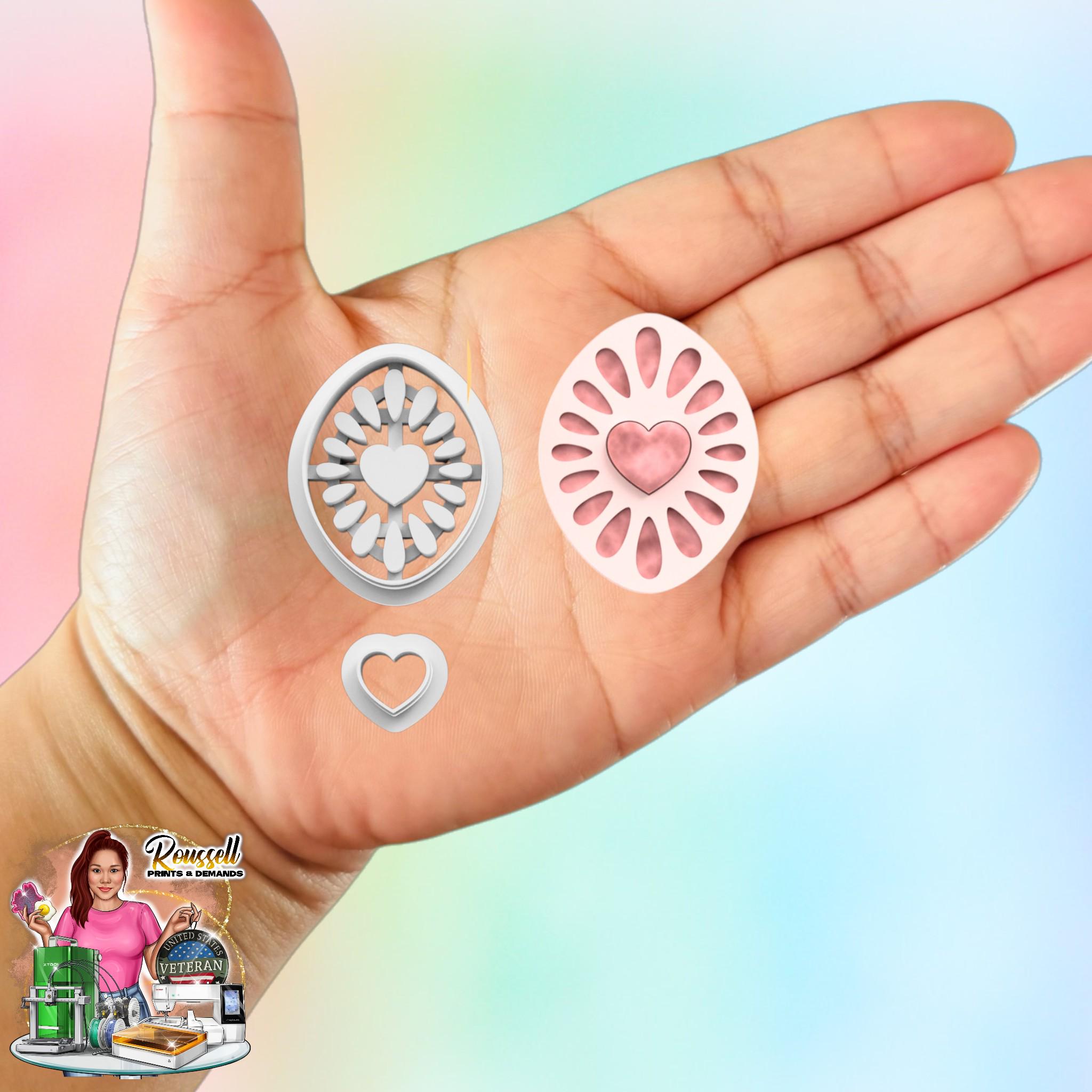 Azulejo-Style Earring Heart with Precious Stones B Clay Cutter