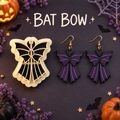 Bat Bow Clay Cutter Set with purple and black polymer clay earring example – Halloween gothic bat bow design by Roussell Prints