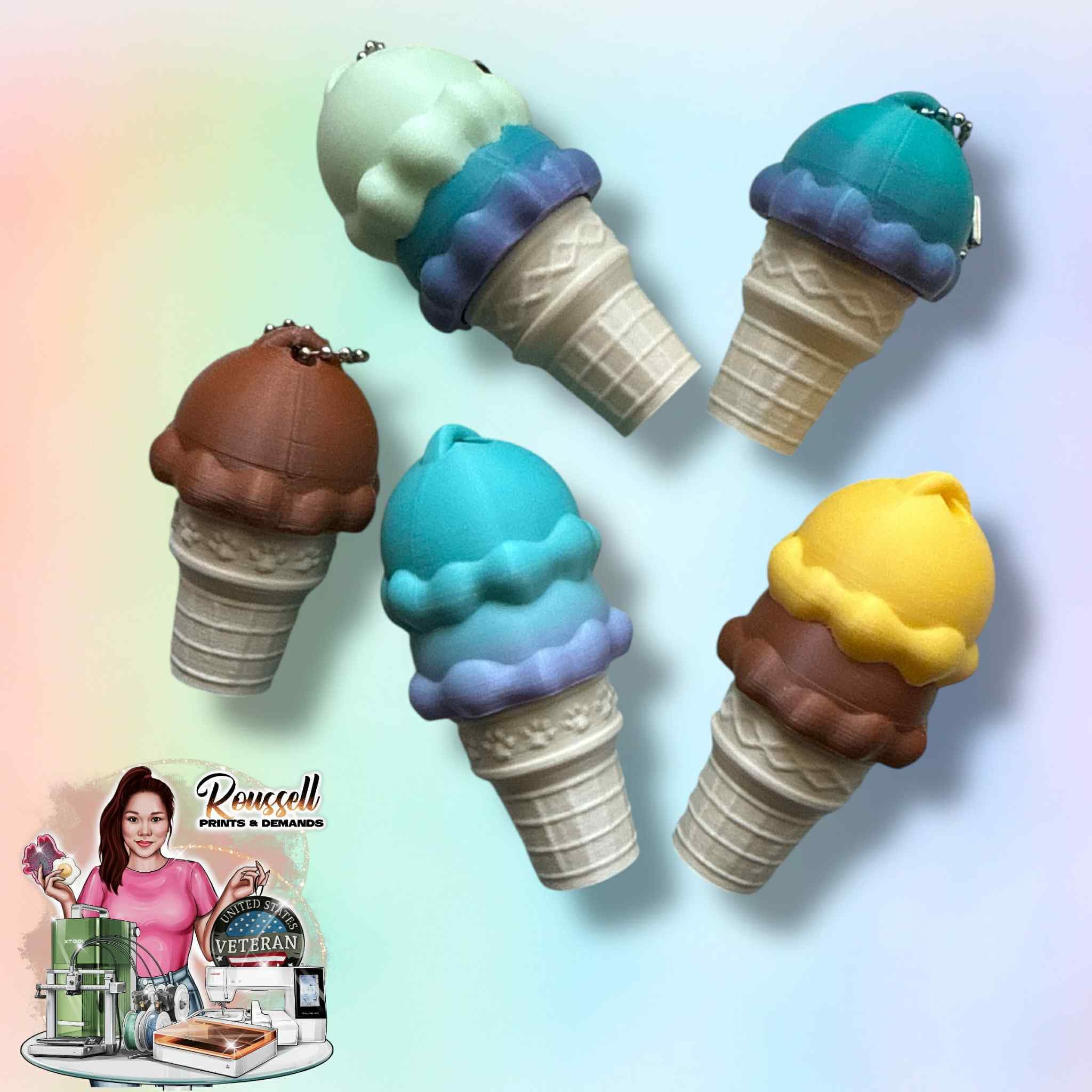 Ice Cream Cone Clicker Keychain: 3D Printed PLA Plastic