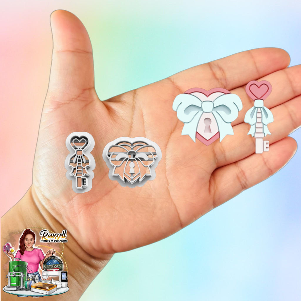Heart Lock and Heart Key with Ribbon Clay Cutters set