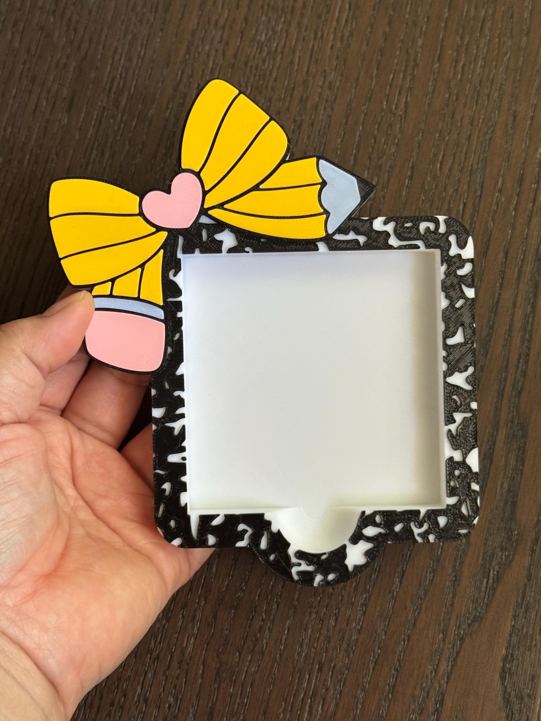Composition notebook bow Sticky Note Holder 3d printed no resin added