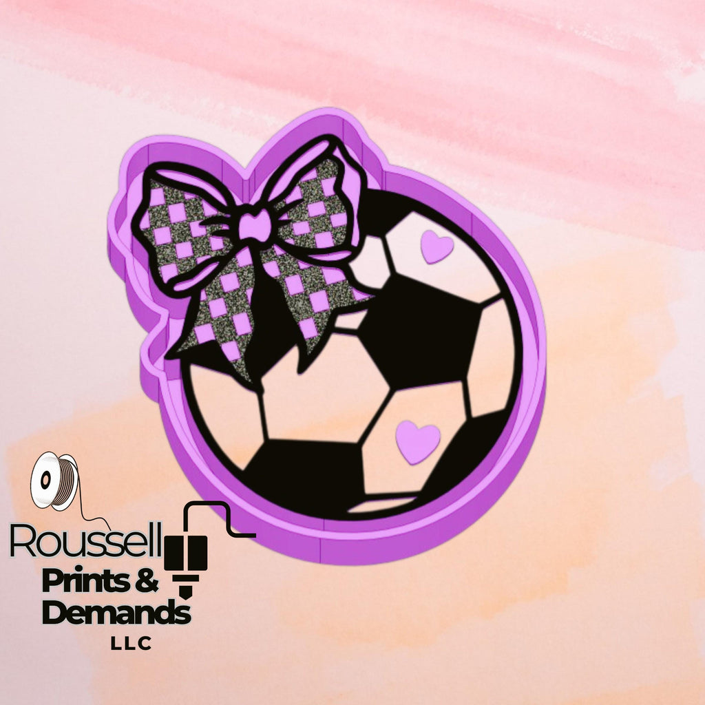 Soccer with checkered bow Freshie Silicon Mold / Molder