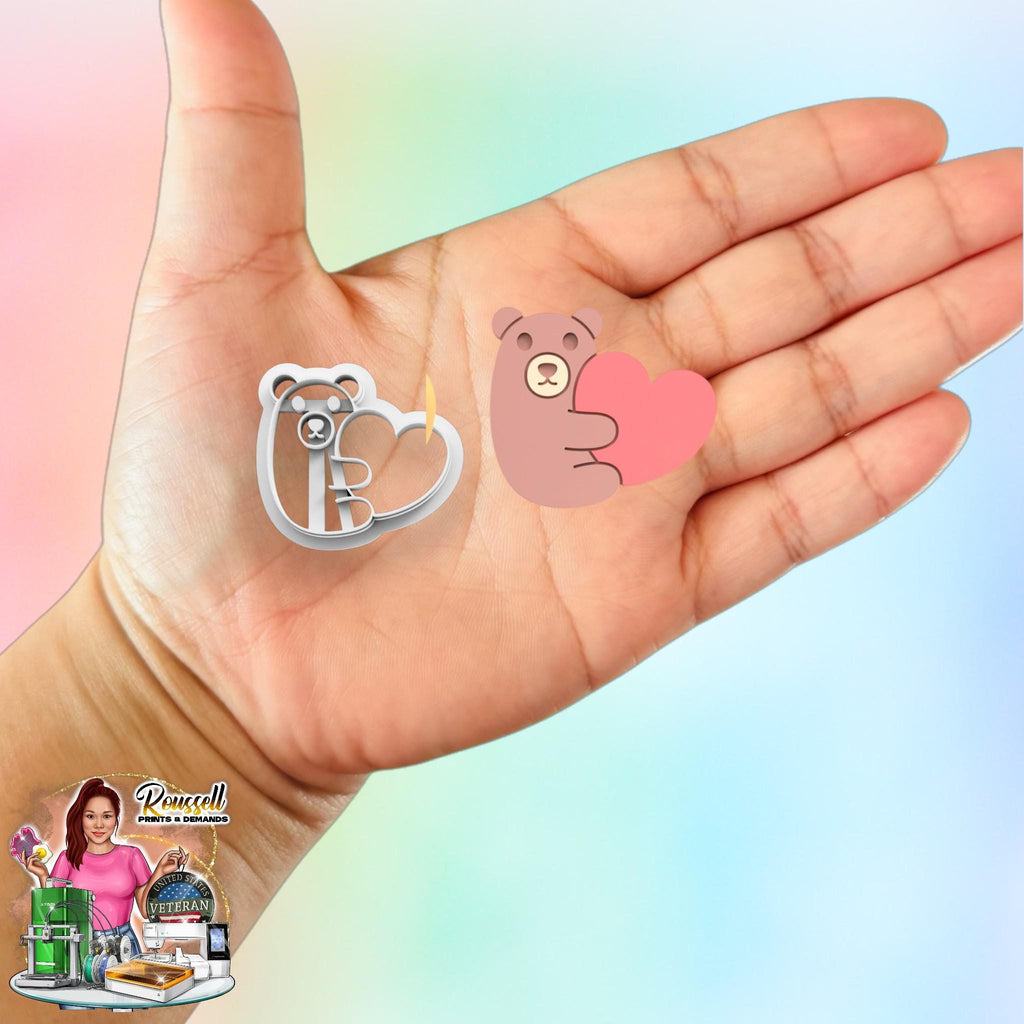 Teddy Bear Hug Heart Valentines Polymer clay Cutter