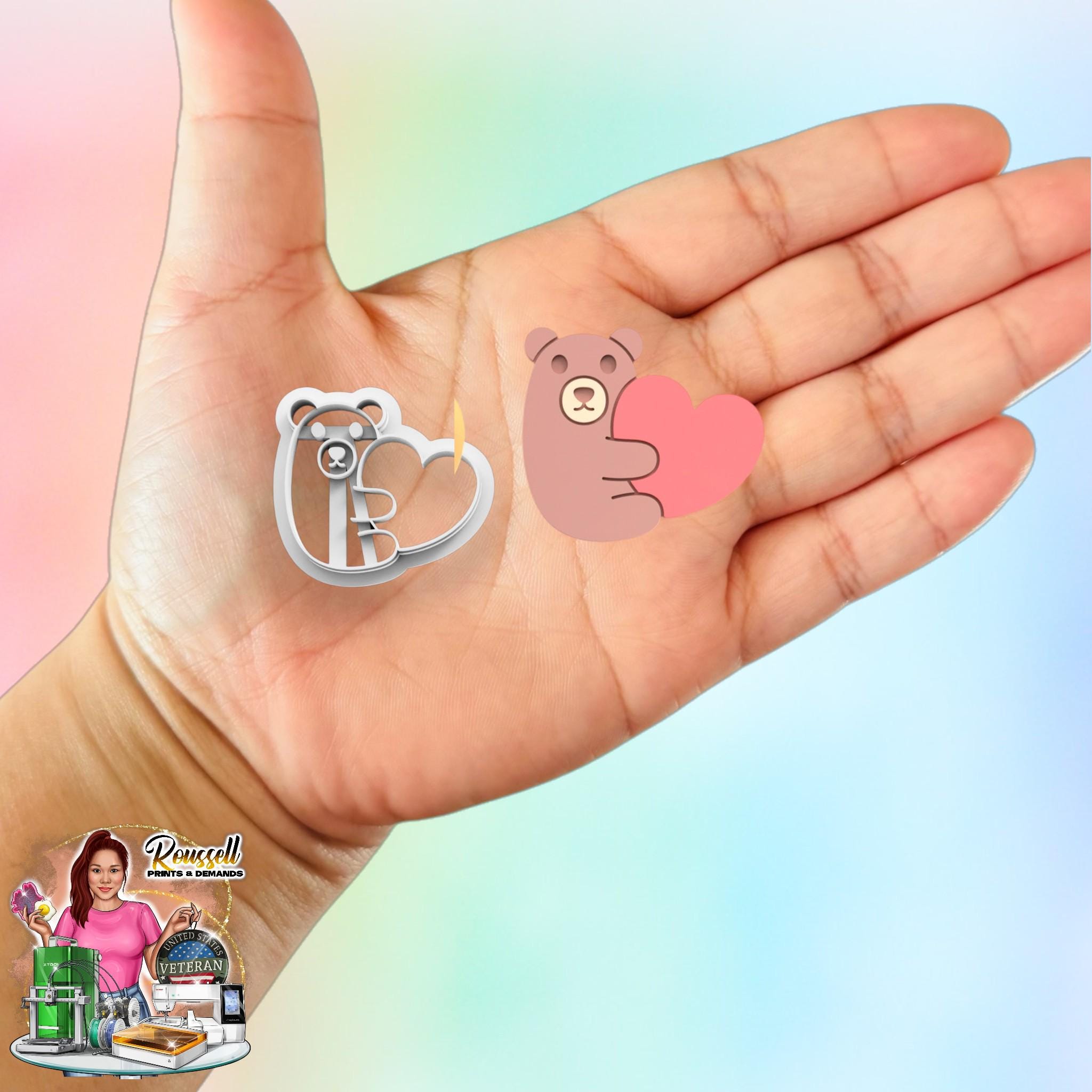Teddy Bear Hug Heart Valentines Polymer clay Cutter