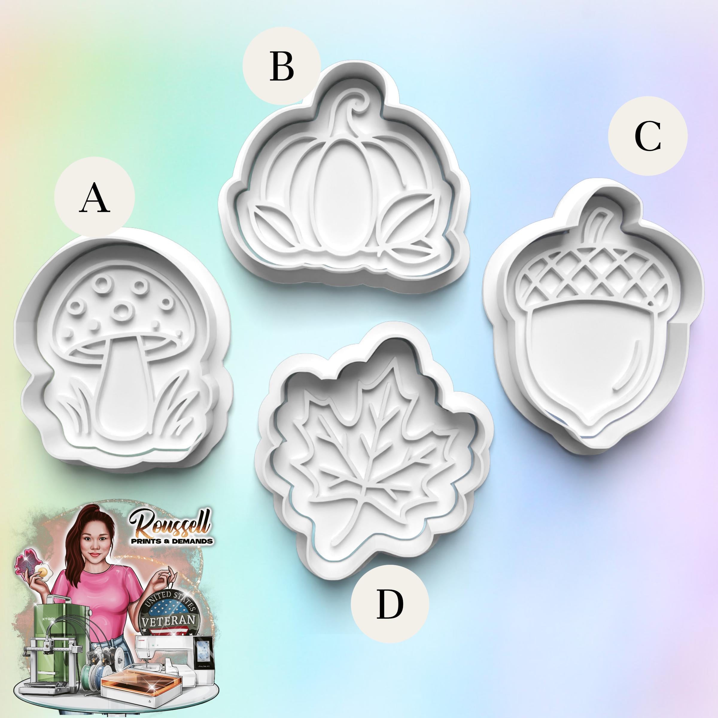 Fall Autumn Theme Cookie Cutter: 3D Printed Fondant & Clay Cutter