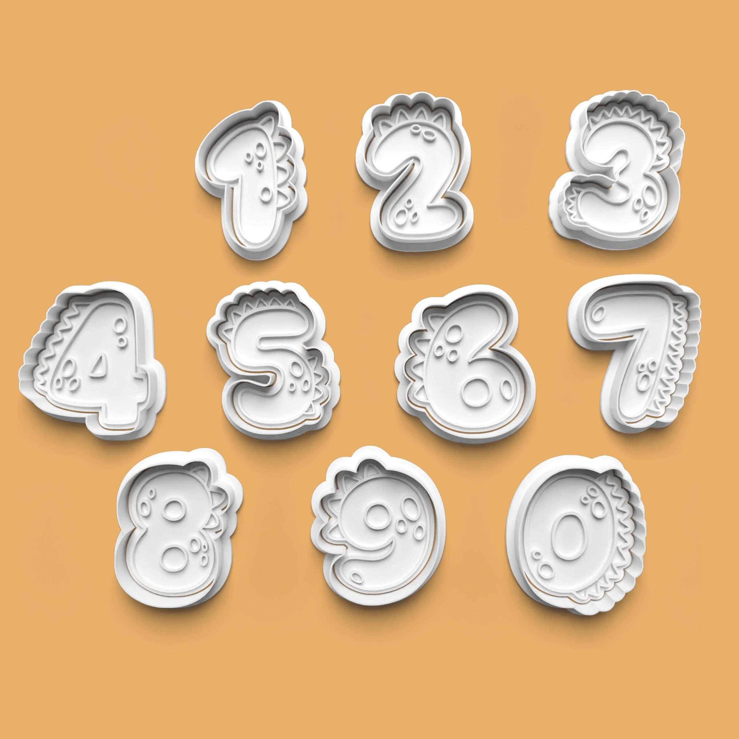 Dino Number Cookie Cutter Set: 3D Printed Fondant Cutter