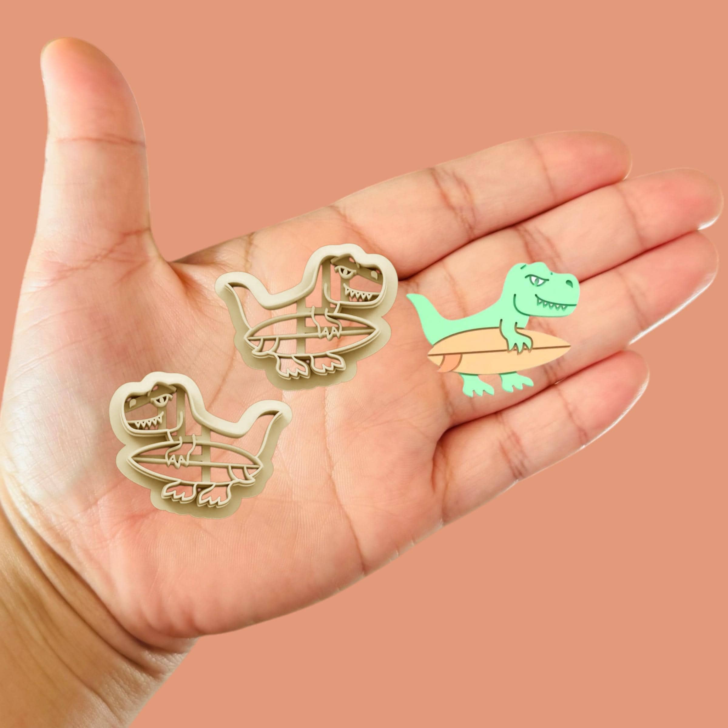 Dinosaur Surfer Cutter, Summer Clay Cutters mirrored set