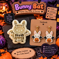 Bunny Bat Clay Cutter Set with polymer clay earring example – kawaii Halloween design by Roussell Prints