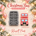 Christmas Bus Physical Clay Cutter by Roussell Prints – London double-decker bus shape with LONDON banner and finished red clay bus example