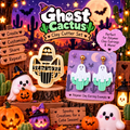 Ghost Cactus Clay Cutter Set with polymer clay earring example – spooky cute Halloween design by Roussell Prints