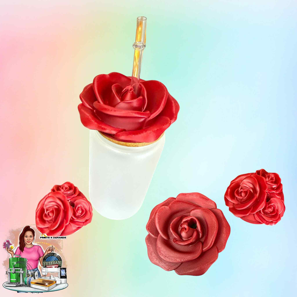 BEST SELLER 3d Rose 16oz Glass Can Lid Topper 3D Print