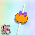 Pumpkin with bow 3d printed straw topper 2 sizes