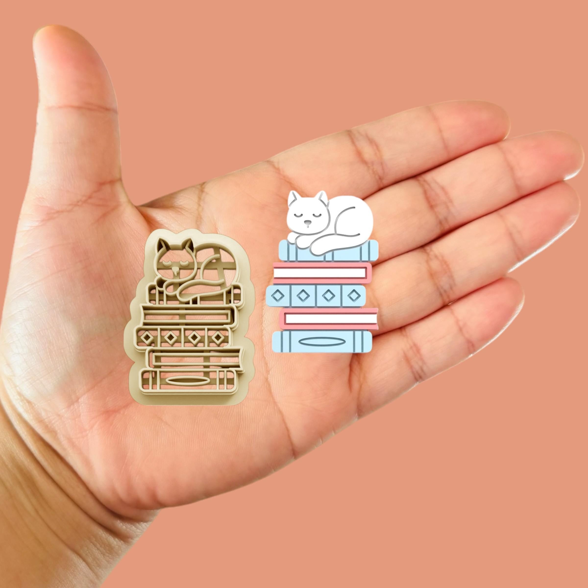 Cat on Books Clay cutter