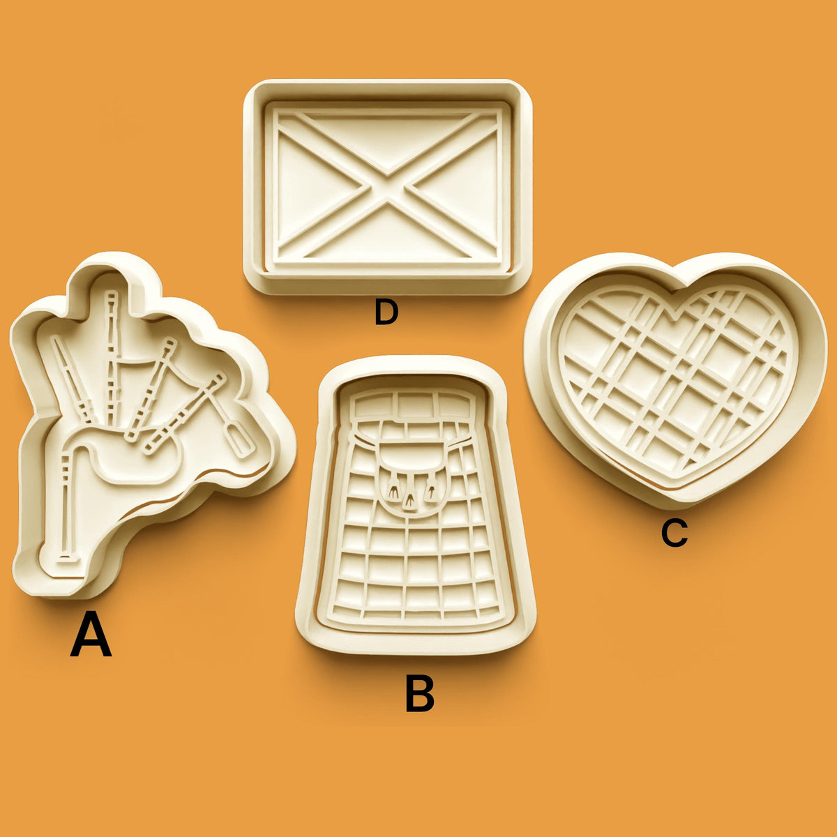 Scotland Cookie Cutter Set: Bagpipe, Kilt, Tartan (3D Printed)