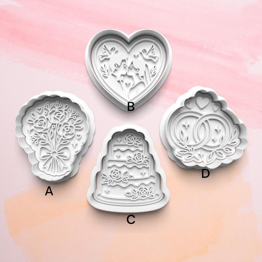 Wedding Cookie Cutter Set: 3D Printed Fondant & Clay Cutters