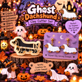 Ghost Dachshund Clay Cutter Set with polymer clay earring example – Halloween spooky cute design by Roussell Prints