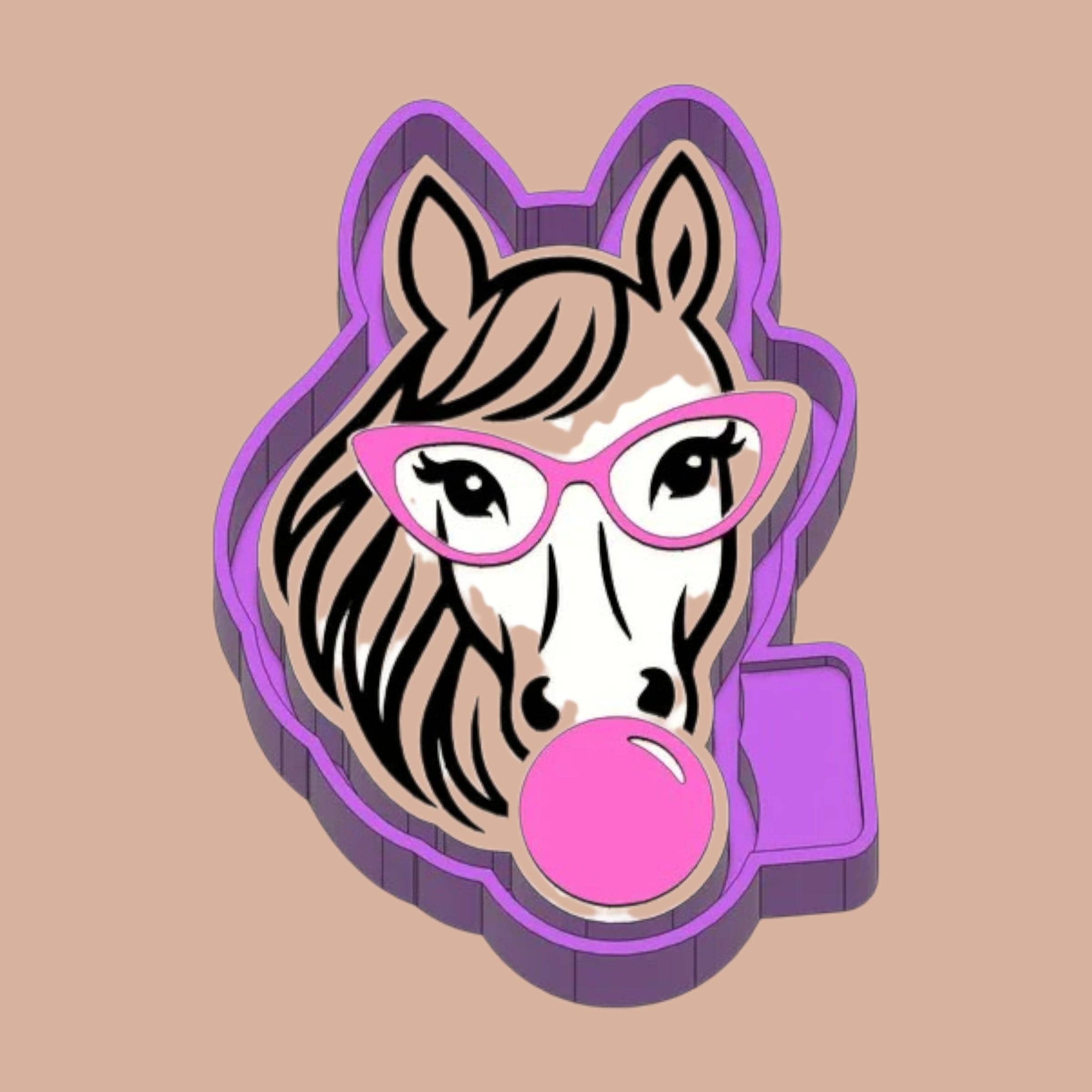 Horse Blowing Bubble Gum Freshie Mold: Silicone or 3D Print, 4 inch