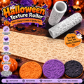Halloween texture roller with embossed spooky patterns shown on cookies, fondant, chocolate, and clay