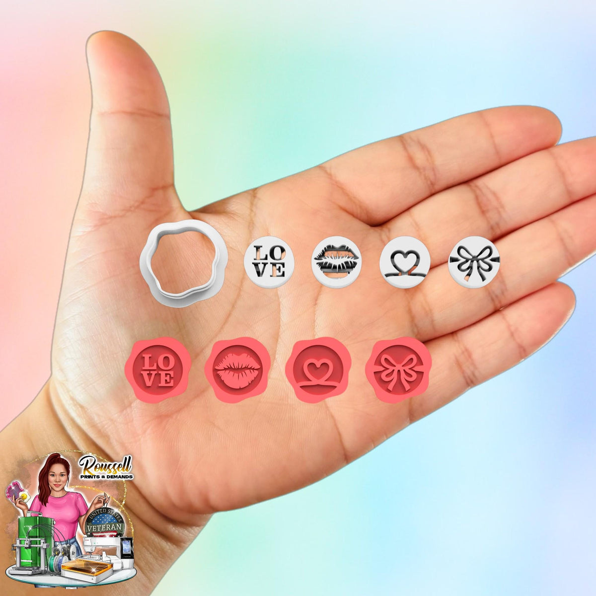 Wax Seal Valentines Stamp Pack Clay Cutters 3D printed Cutters