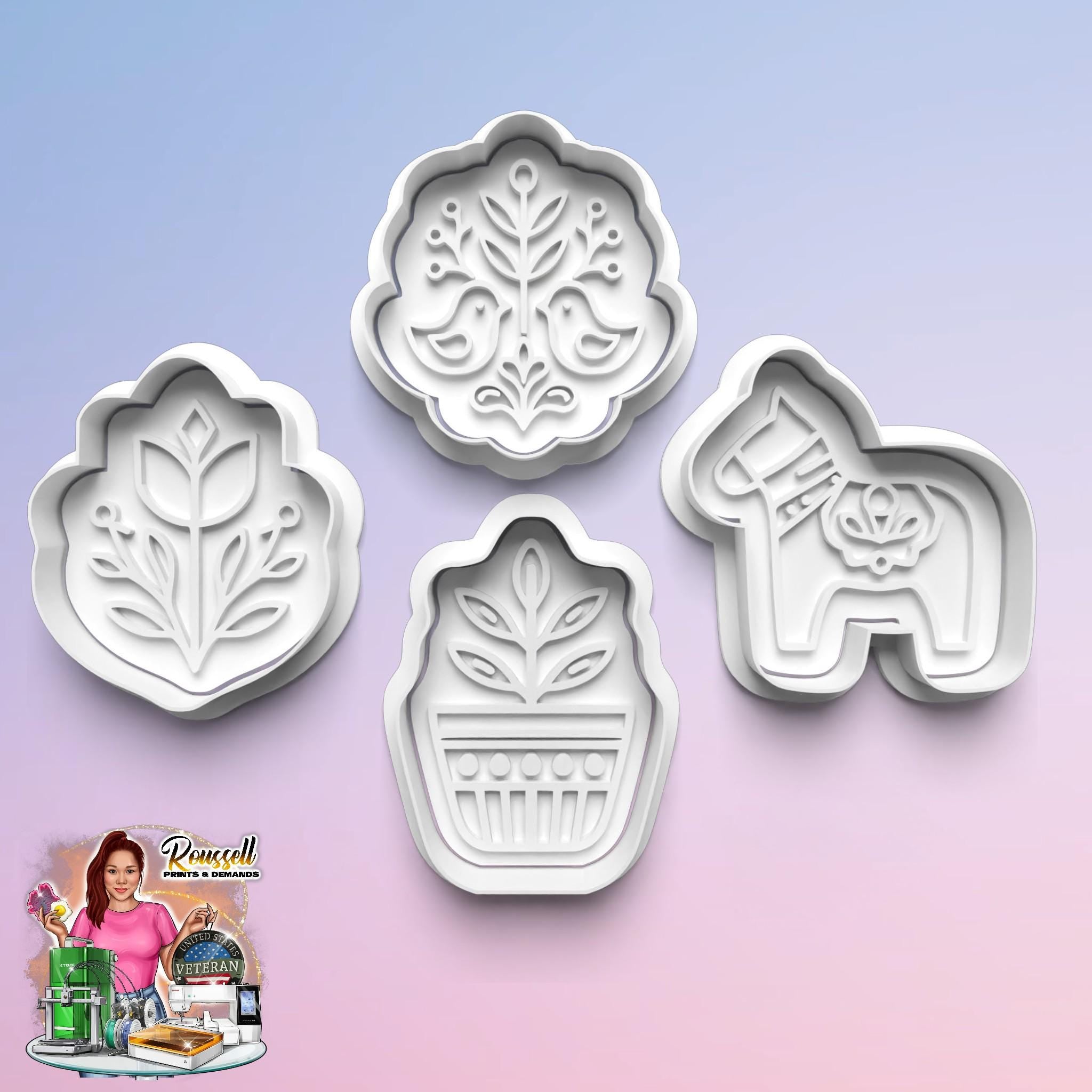 Scandinavian Folk Art Theme: 3D Printed Fondant, Clay Cutter Cookie cutter