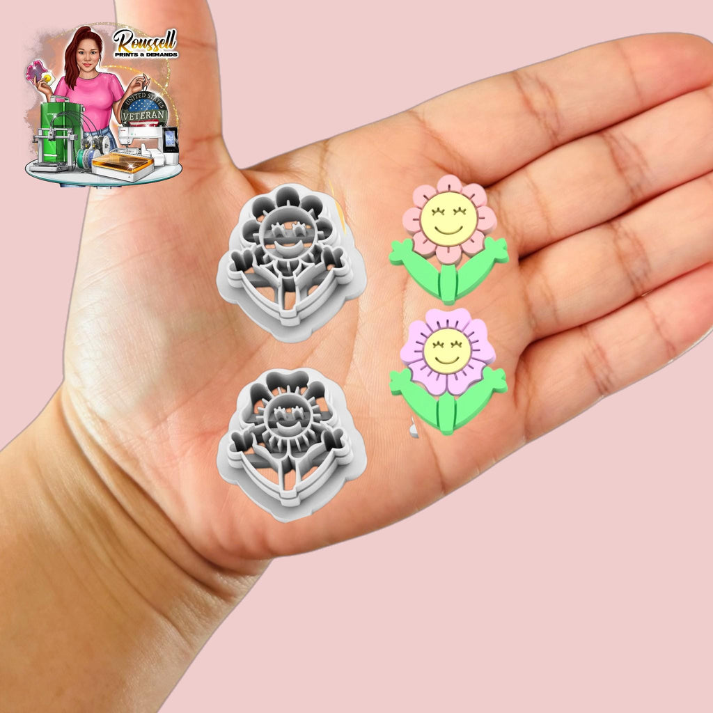 Happy Flowers with Hands Clay Cutter 3d printed