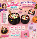 Witch cauldron fidget clicker 3D printed black cauldron with googly eyeballs potion bubbles and wooden stirring stick