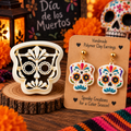 Sugar Skull Clay Cutter Set with polymer clay earring example – ornate Día de los Muertos floral design by Roussell Prints