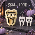 Skull Tooth Clay Cutter Set with polymer clay earring example – Halloween skull tooth design by Roussell Prints