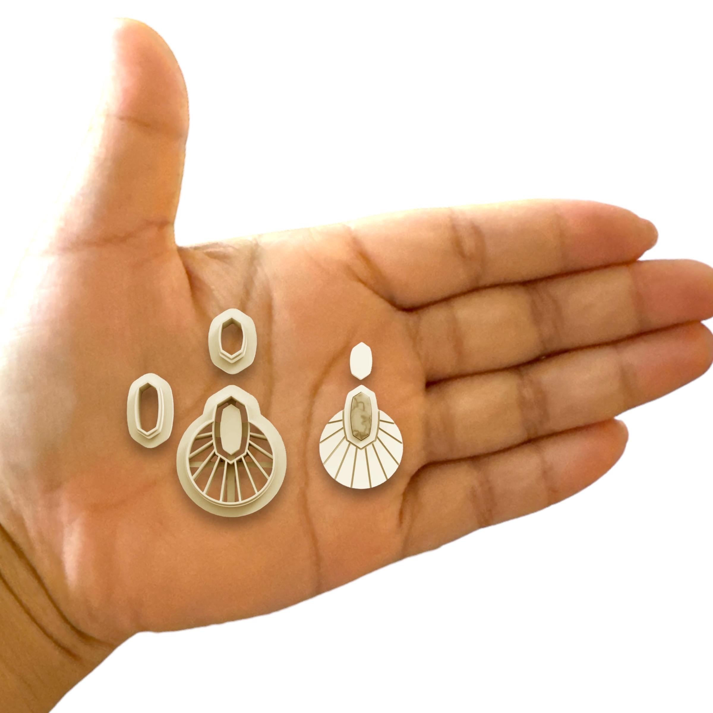 Art Deco  Earring  with precious Stone G Polymer Clay cutter