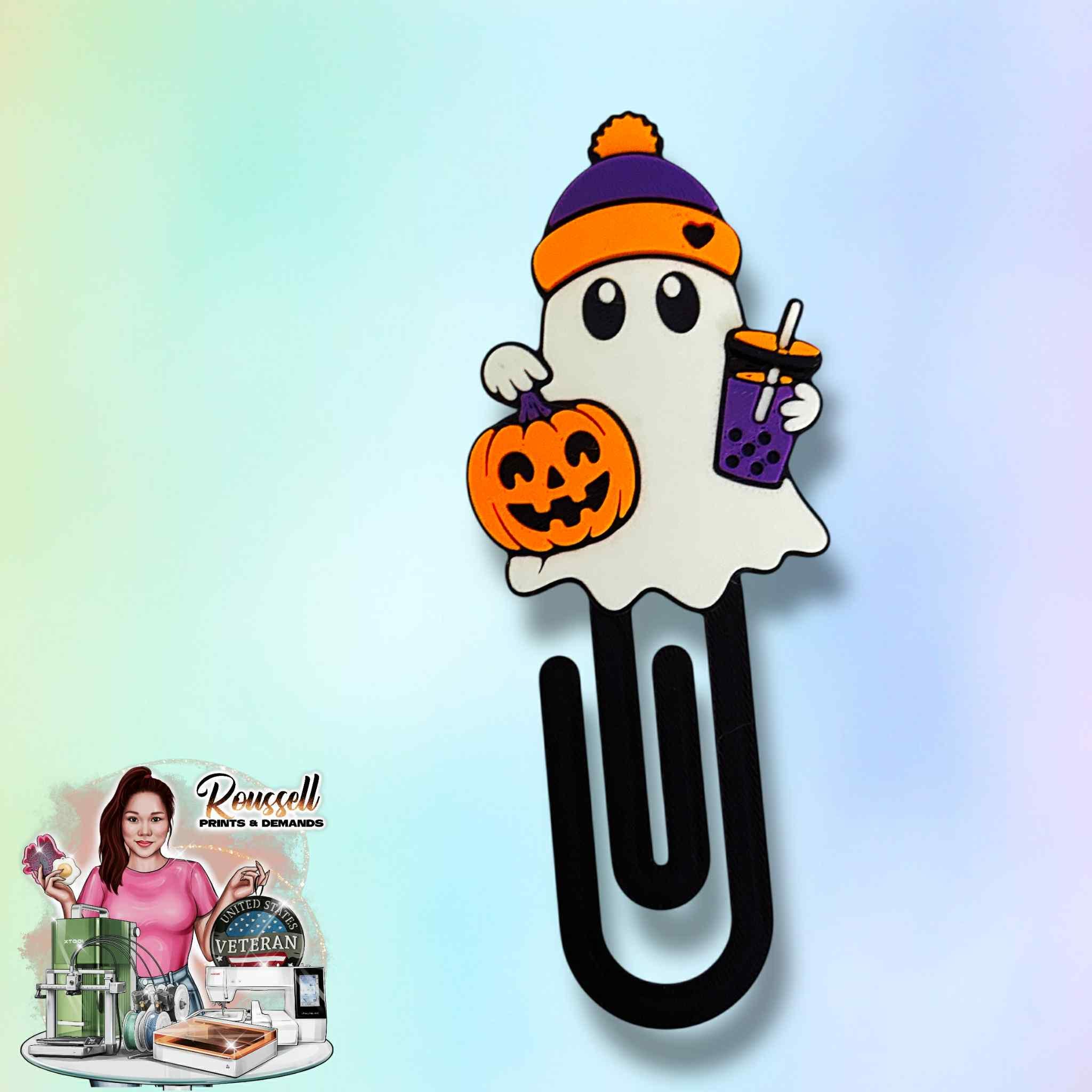 Bulk Ghost treats with ube boba 3d printed paper clip 12 pcs | 3d bookmark