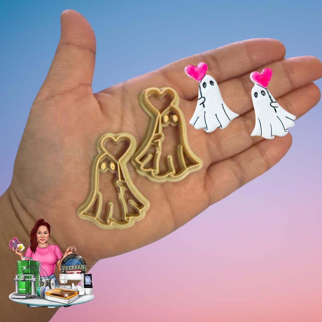 Ghost with Heart Balloon Clay Cutter: Polymer Clay Earring Tool