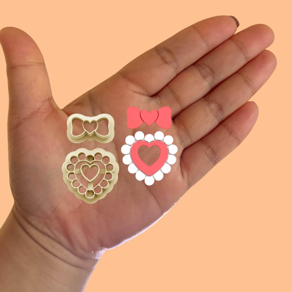 Heart Pearls with Ribbon Valentines clay cutter