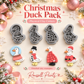 Christmas Duck Pack Physical Clay Cutters 4-Piece Set by Roussell Prints – snow globe duck, snowman duck, ugly sweater duck, and Santa duck with finished clay examples