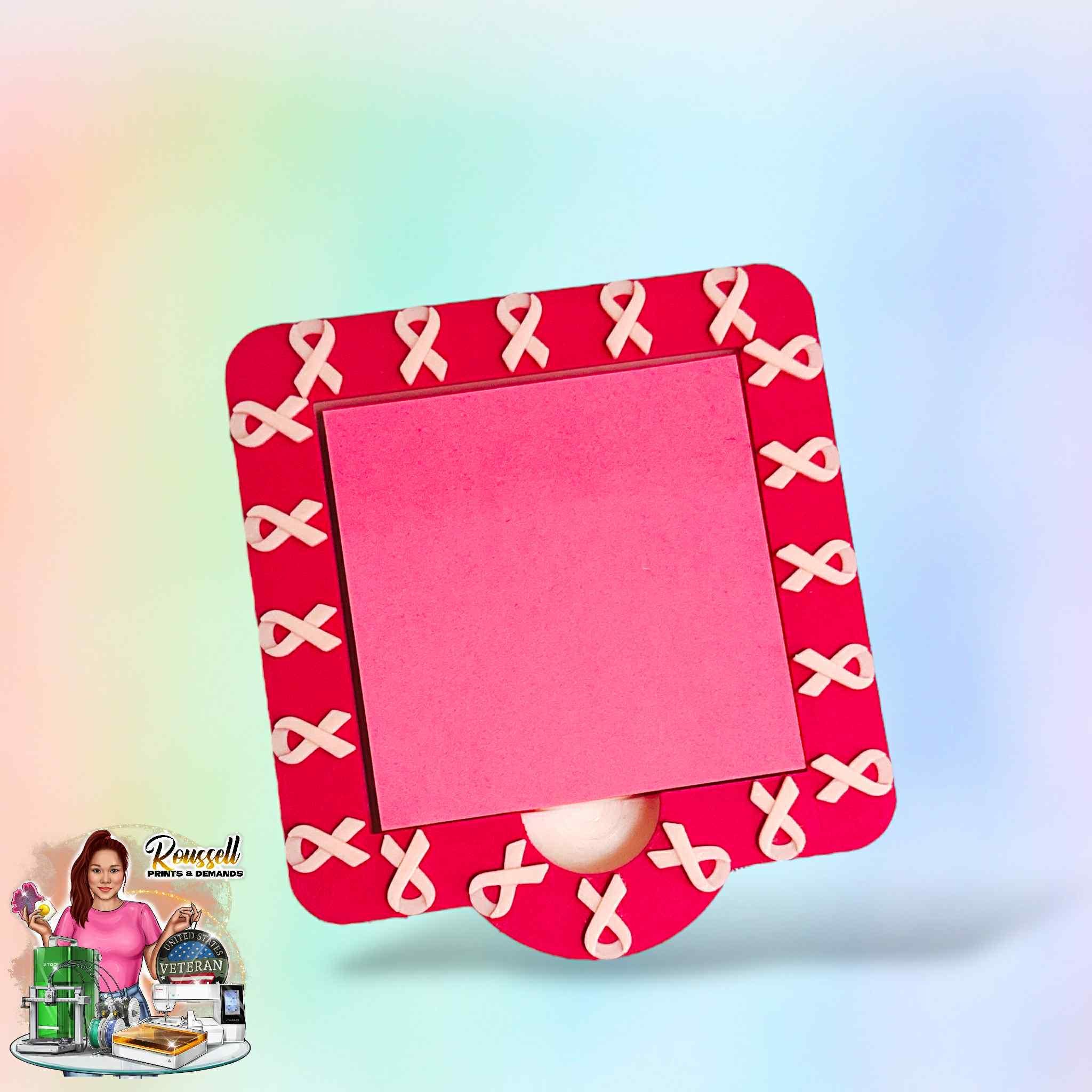 Pink ribbon Sticky Note Holder 3d printed no resin added