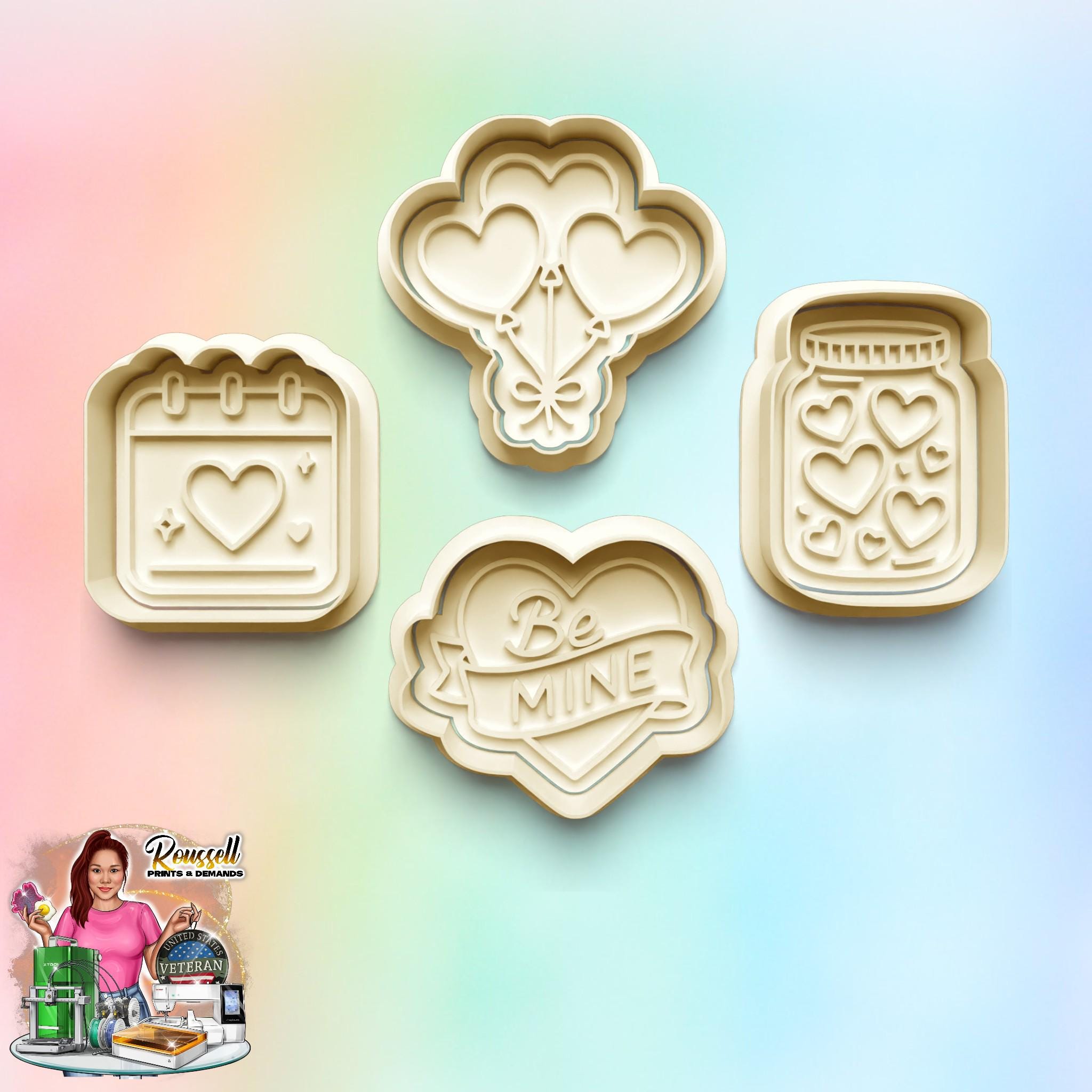 Valentines Theme: 3D Printed Fondant , Clay Cutter, Cookie cutter