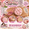 Pink concha sweet bread fidget clicker keychain with a pink beaded keychain attachment