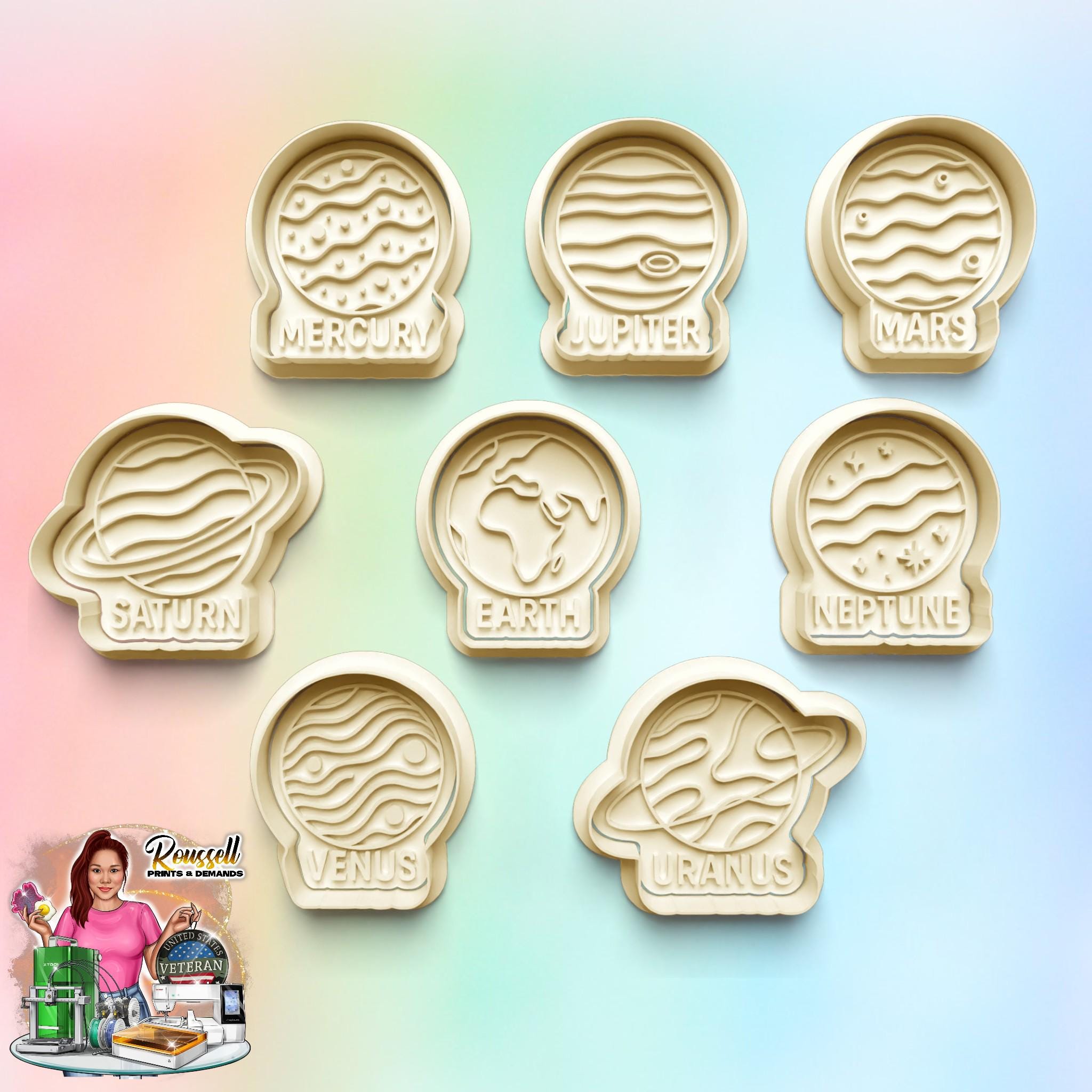 Planet Theme: 3D Printed Fondant , Clay Cutter, Cookie cutter