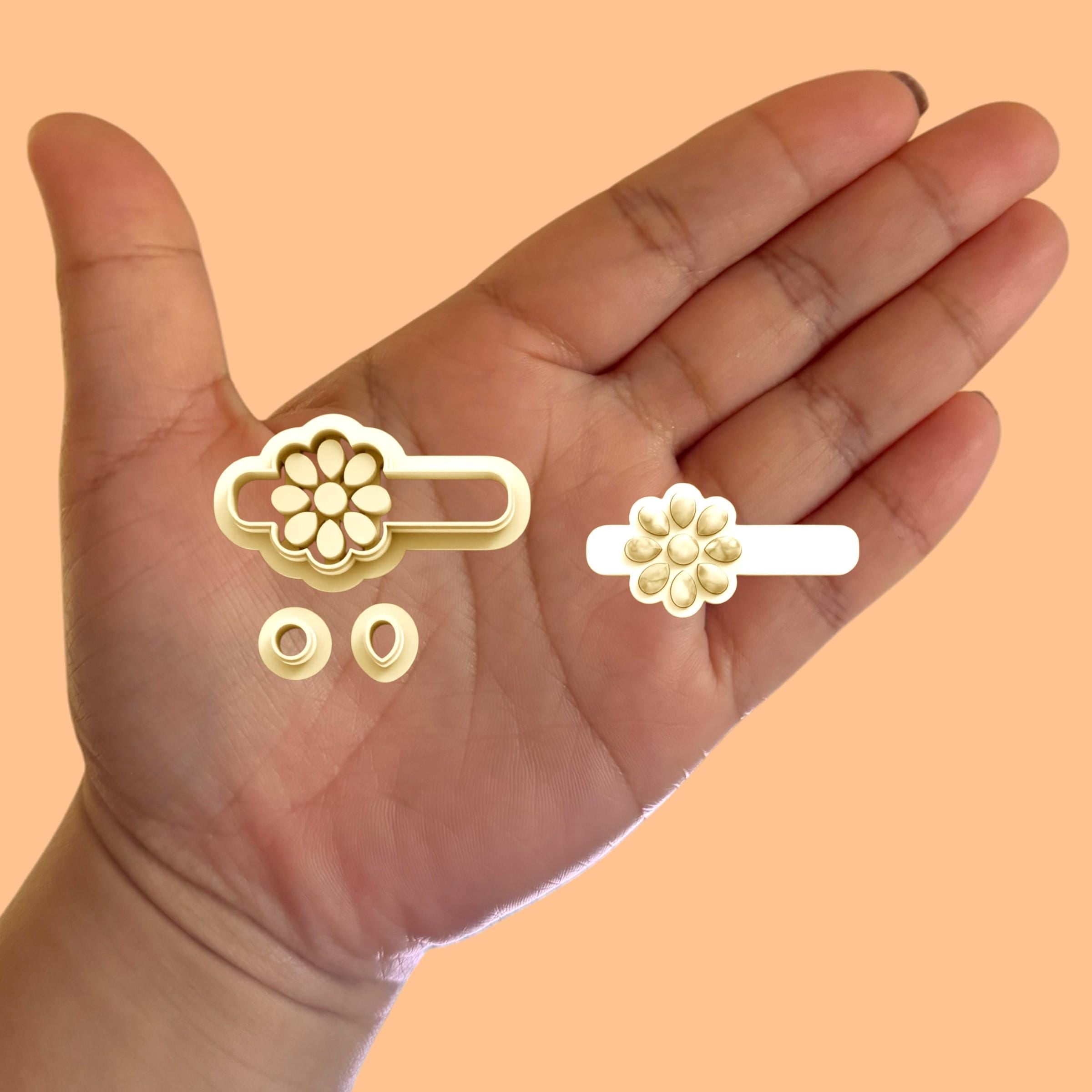 Barrette Flower with Precious Stones Polymer clay cutter