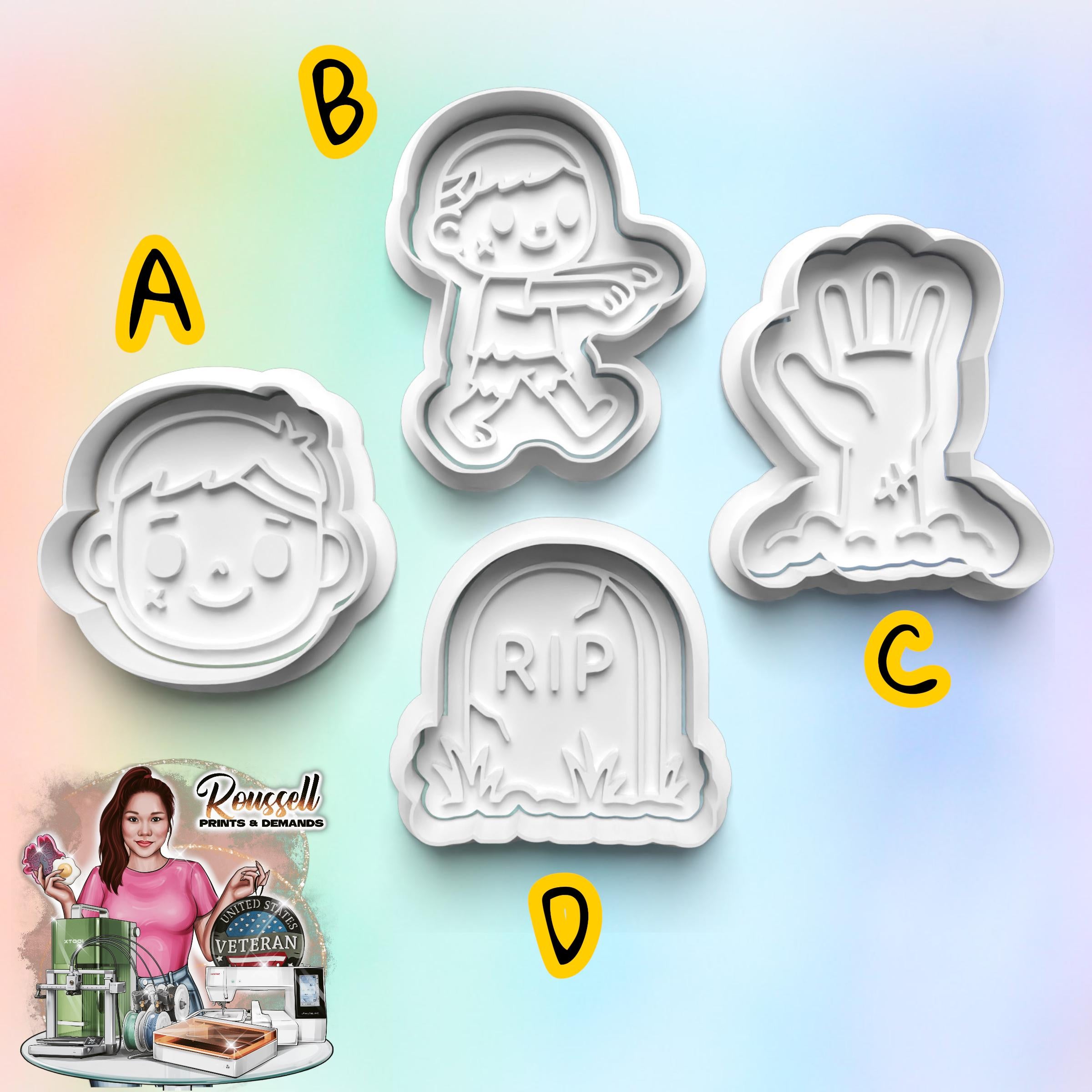 3D Printed Halloween Zombie Cookie Cutter: Fondant & Clay Cutter