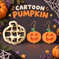 Cartoon Pumpkin Clay Cutter Set with polymer clay earring example – Halloween smiling jack-o-lantern design by Roussell Prints