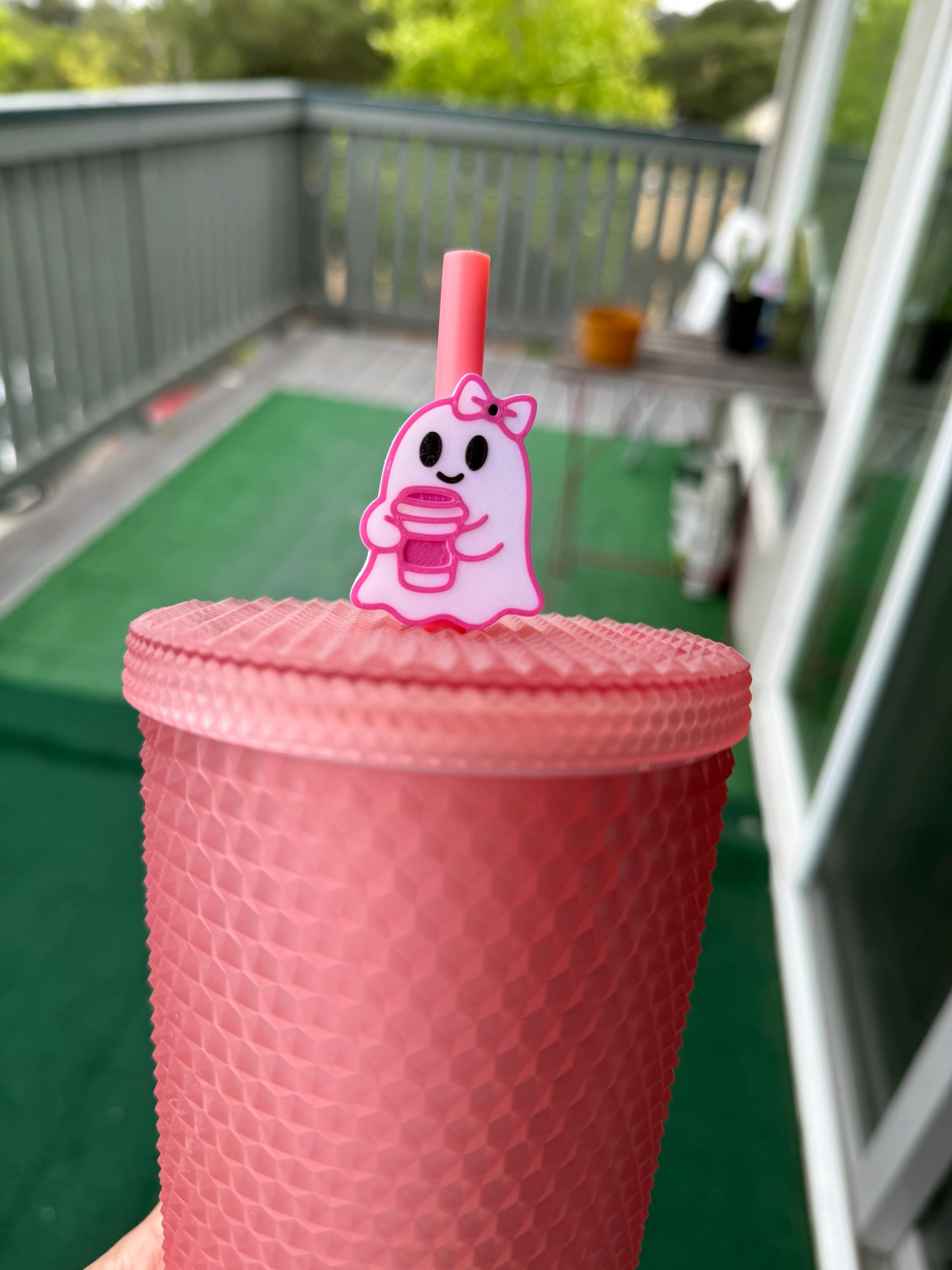 Pink ghost straw topper . Stanley topper