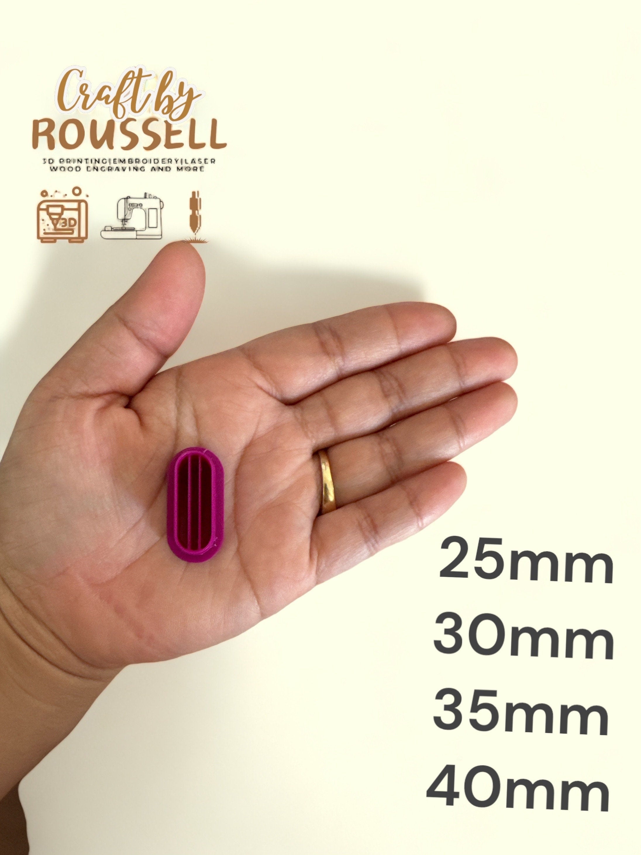 Oval Clay Cutter with Lines: 3D Printed Polymer Clay Tool