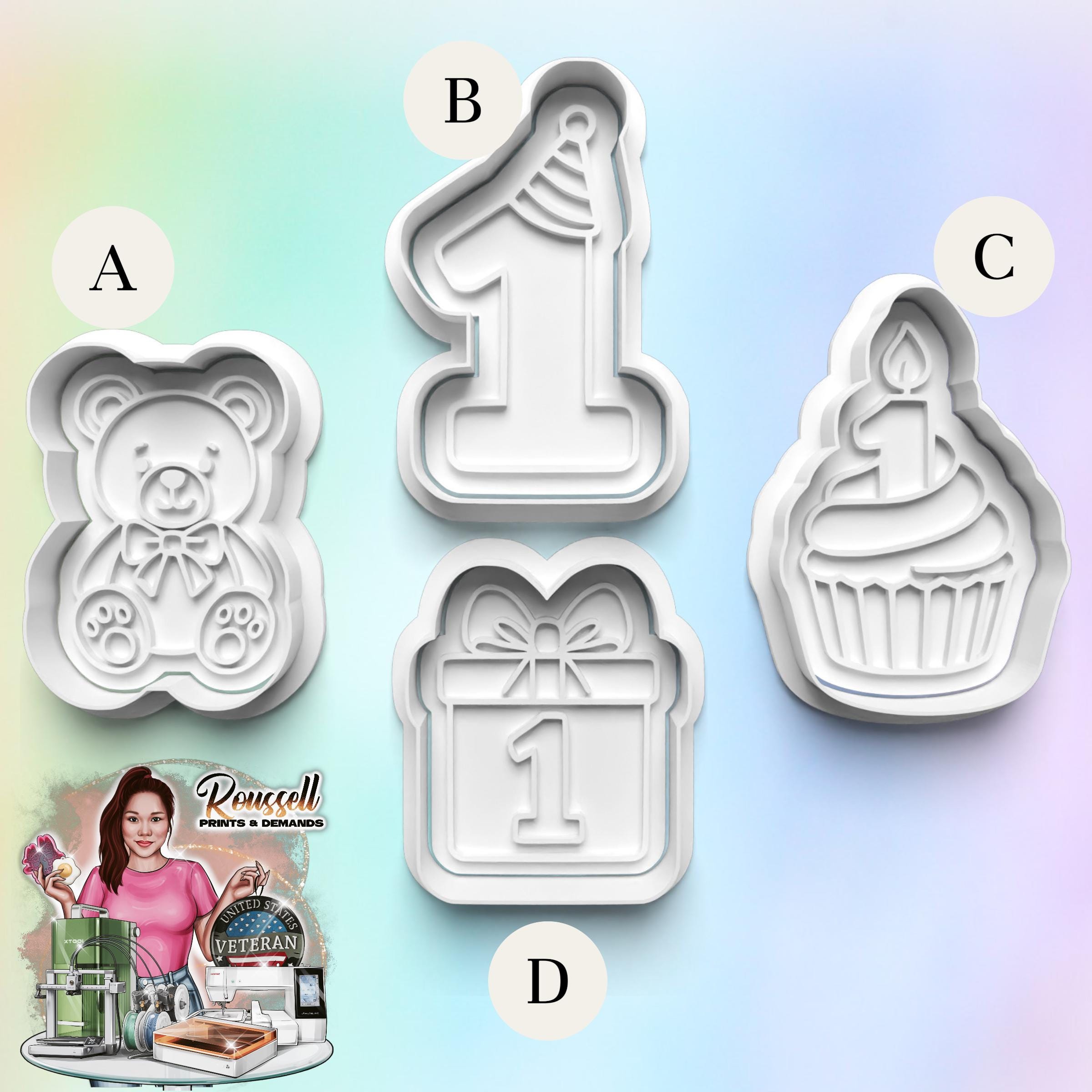 First Birthday Theme Cookie Cutter: 3D Printed Fondant & Clay Cutter