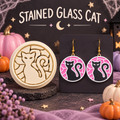 Stained Glass Cat Clay Cutter Set with polymer clay earring example – Halloween black cat mosaic design by Roussell Prints
