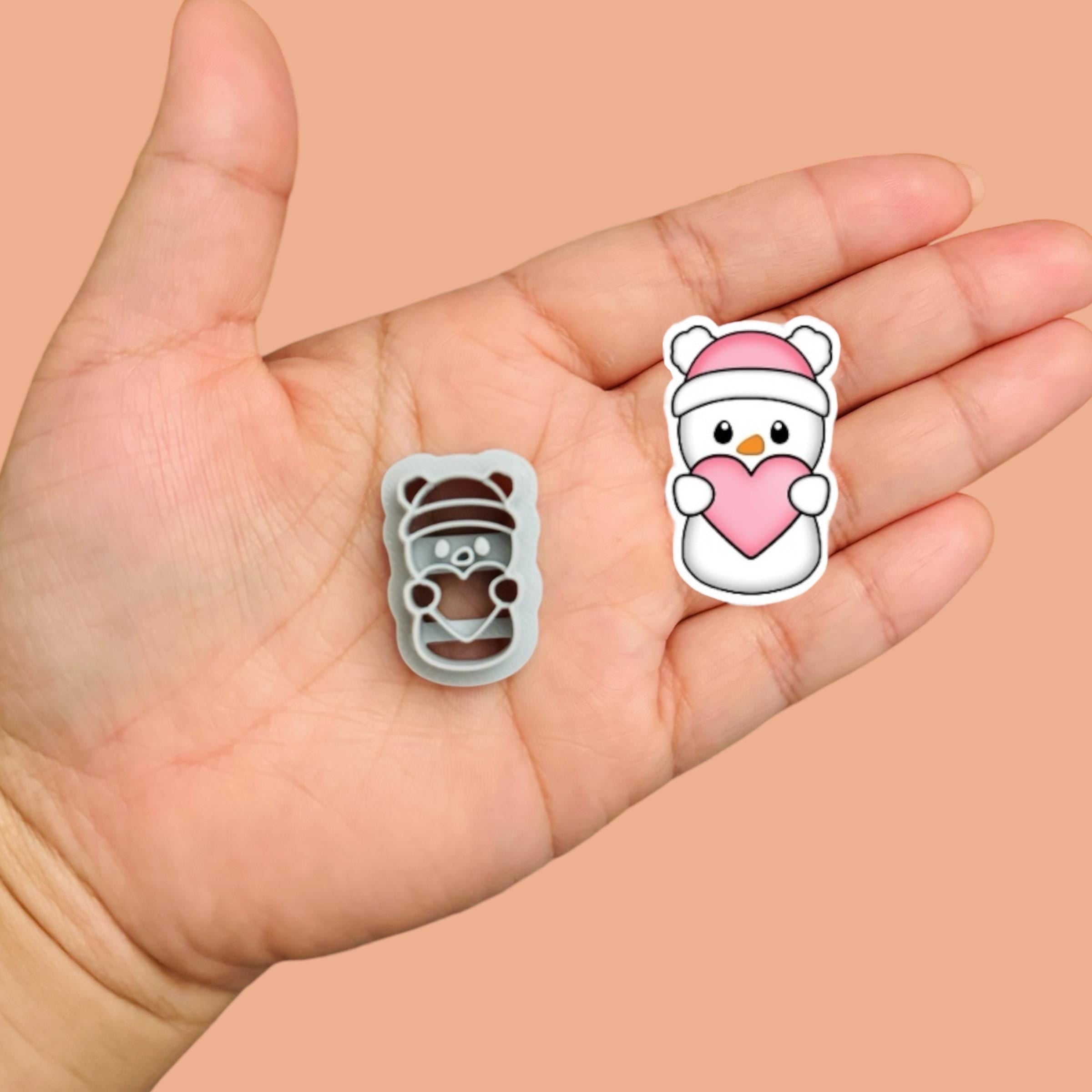 Christmas Snowman Heart Polymer Clay Cutter