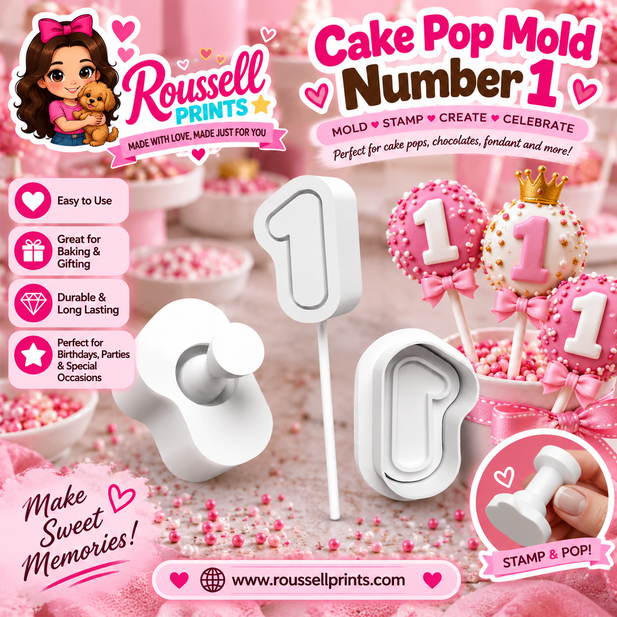 Number 1 Cake Pop Mold Stamp Cutter Set
